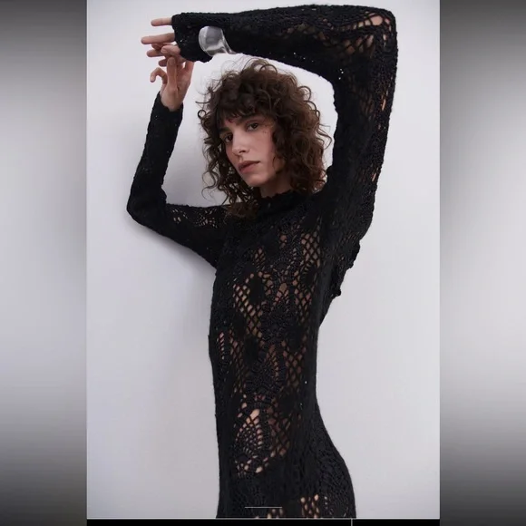 Zara long crocheted dress limited edition hand knit - Picture 6 of 13